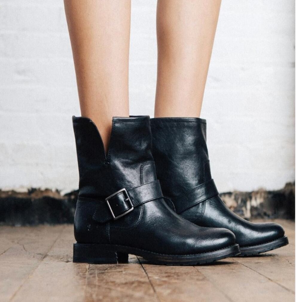 Frye Natalie Womens ankle Engineer Boots Black Leather Shoes Size 8